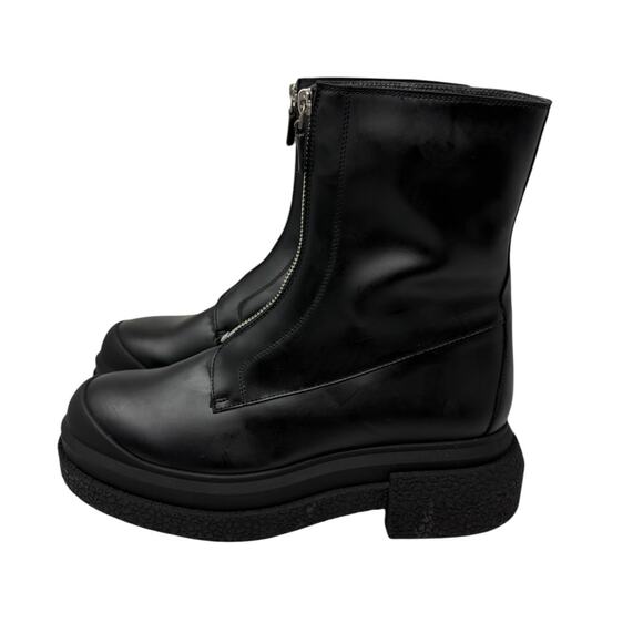 Stuart Weitzman Black Charli Zip Leather Platform Waterproof Boots NEW sz 9 - Picture 2 of 10